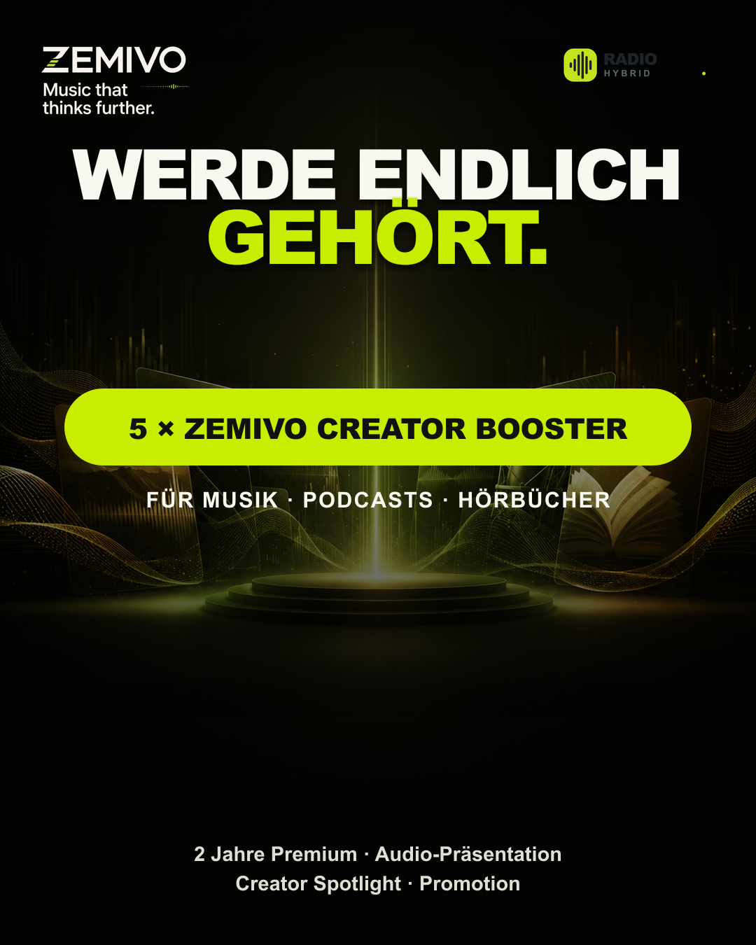 WERDE ENDLICH GEHÖRT. – 5 ZEMIVO Creator Booster für Musik, Podcasts und Hörbücher
